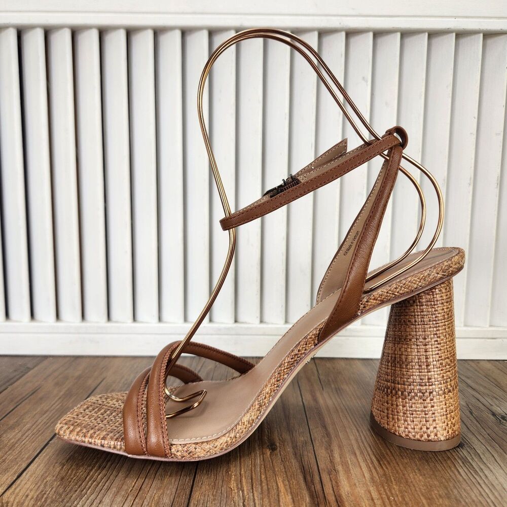 Sam Edelman Kia Block Heel Leather Sandals Womens Size 8.5 M Cognac Brown Heels - Picture 6 of 11